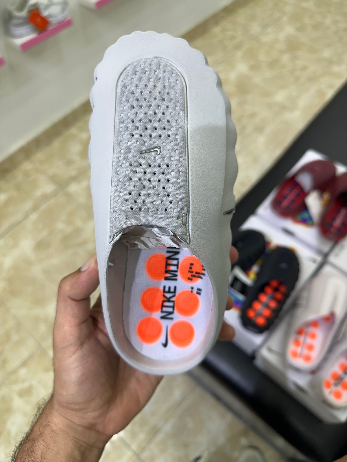 Nike Mind 001 Slide White Speed Red silver logo