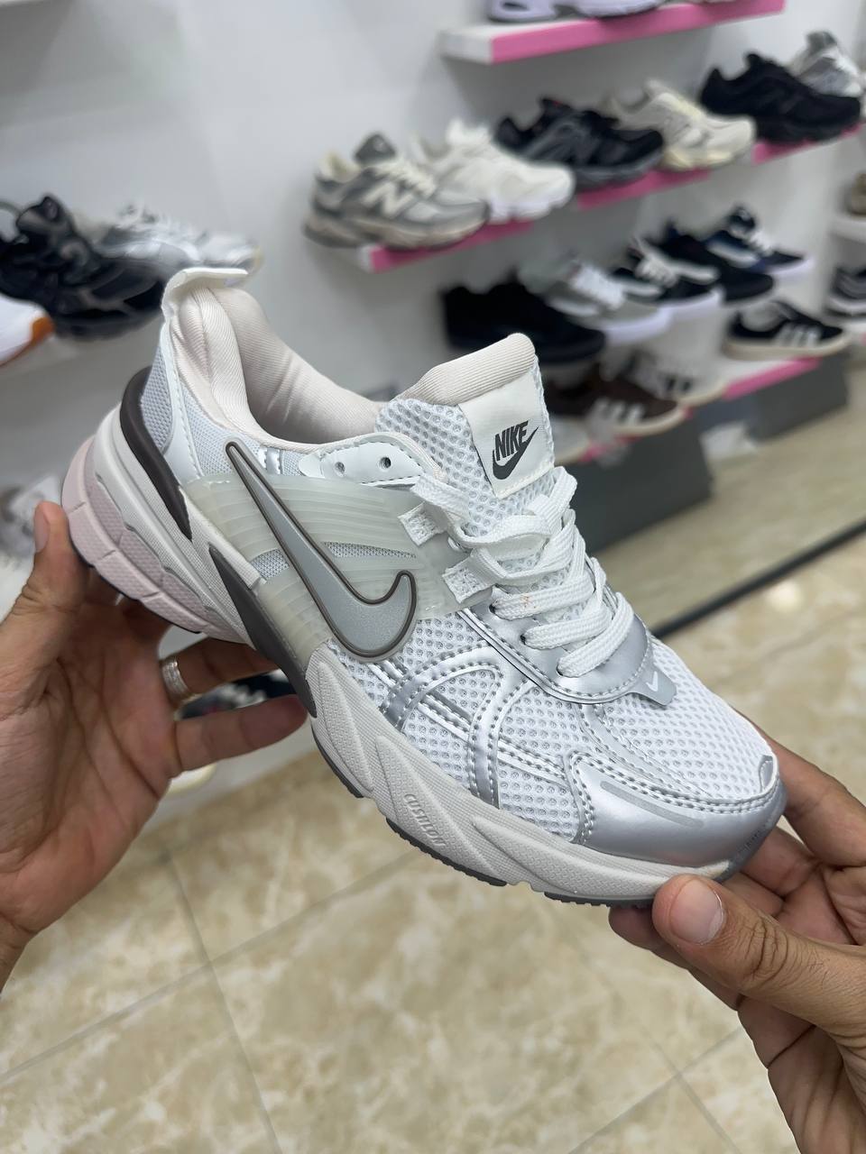 Nike V2K Run Metallic Silver Cave Stone pink