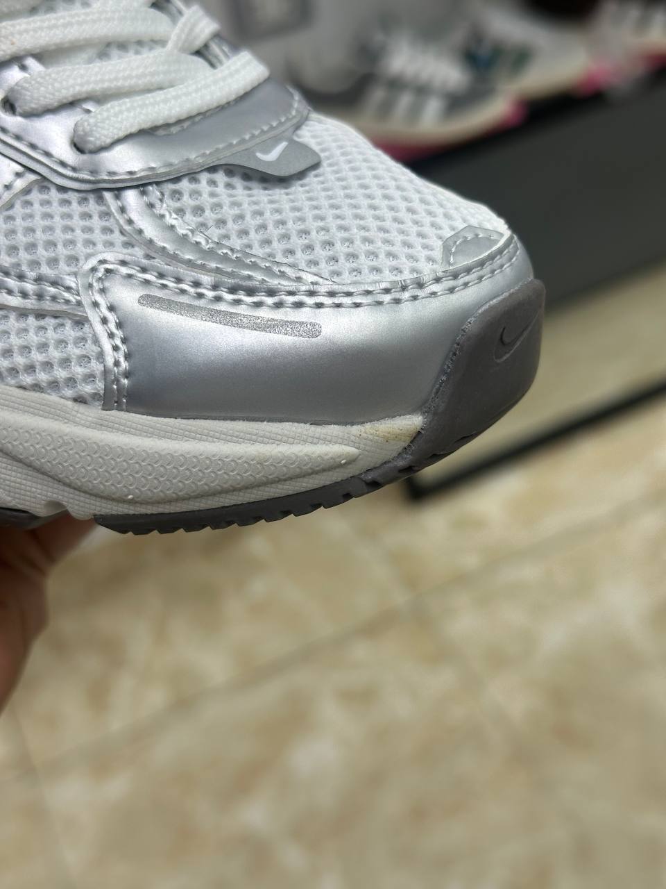 Nike V2K Run Metallic Silver Cave Stone pink