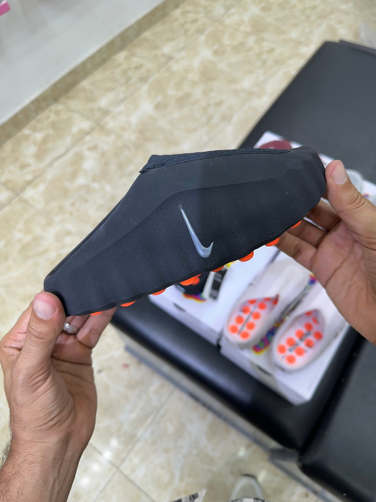 Nike Mind 001 Slide Black Chrome bright orange OUTSOLE