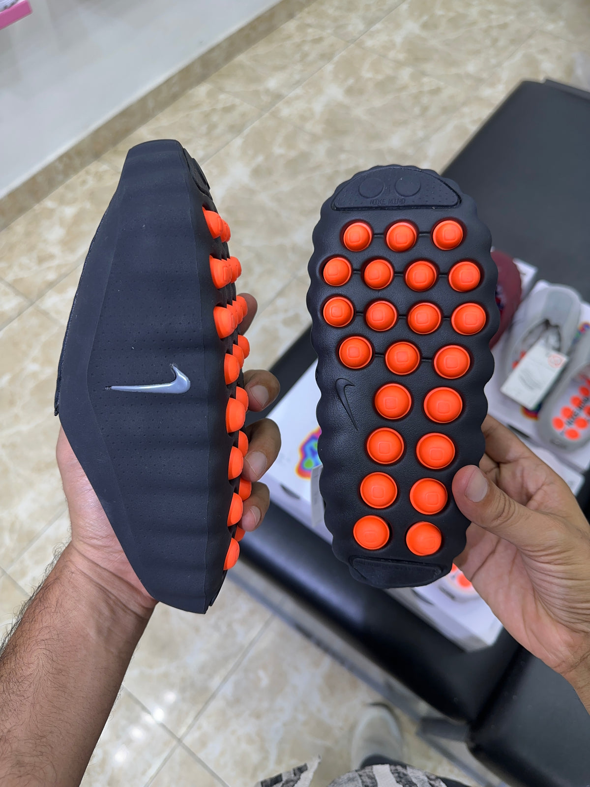 Nike Mind 001 Slide Black Chrome bright orange OUTSOLE