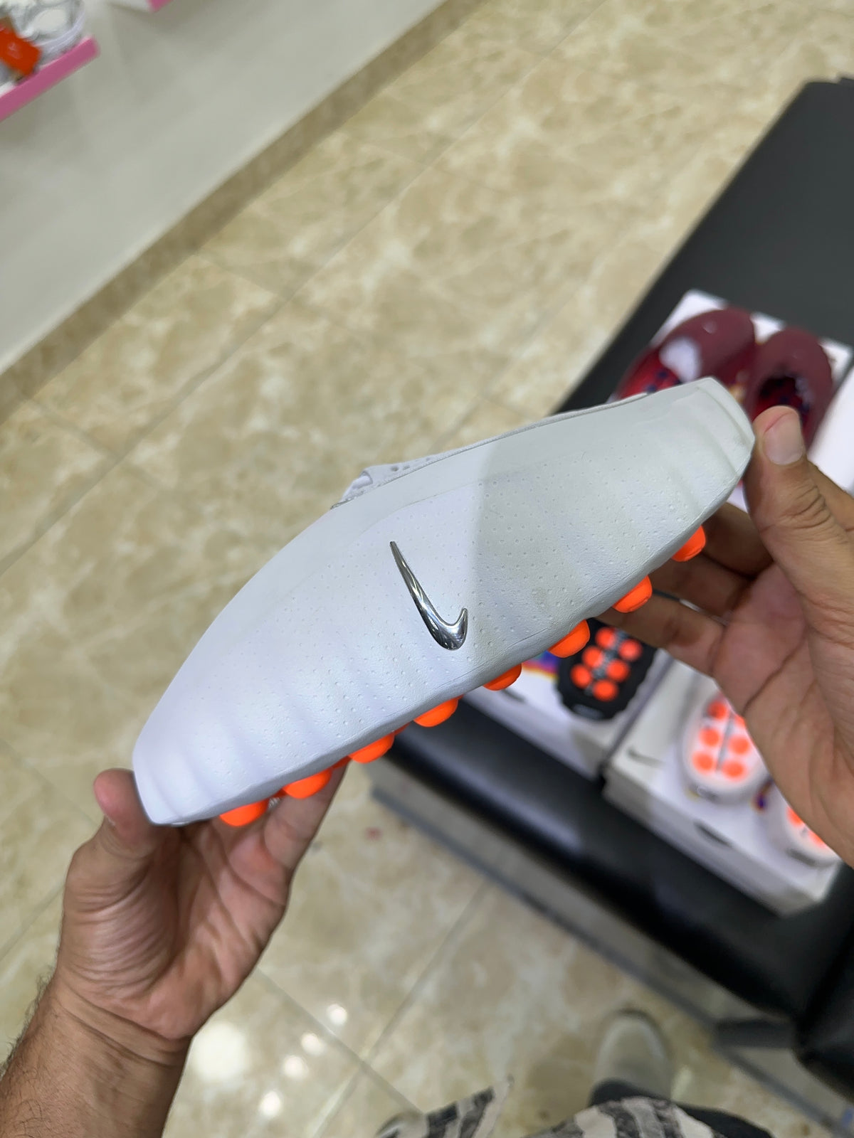 Nike Mind 001 Slide White Speed Red silver logo